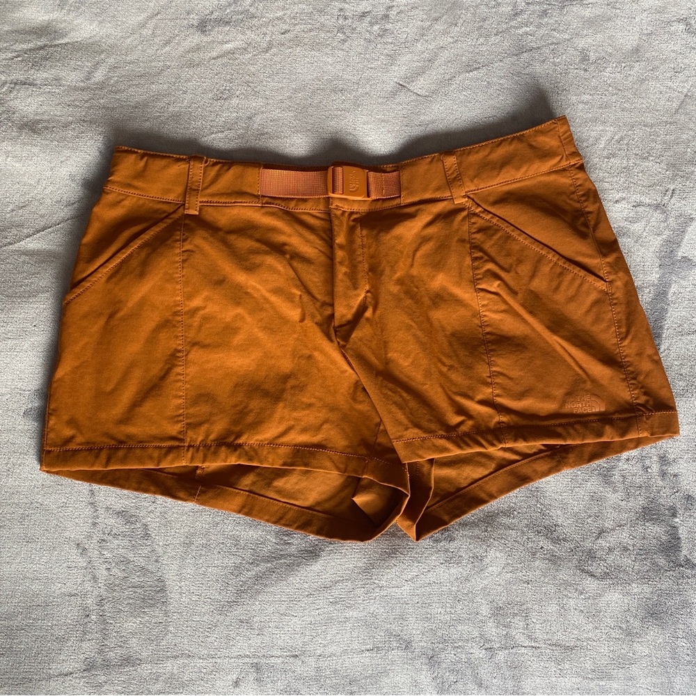The North Face Women's Burnt Orange Athletic Shorts with Integrated Belt